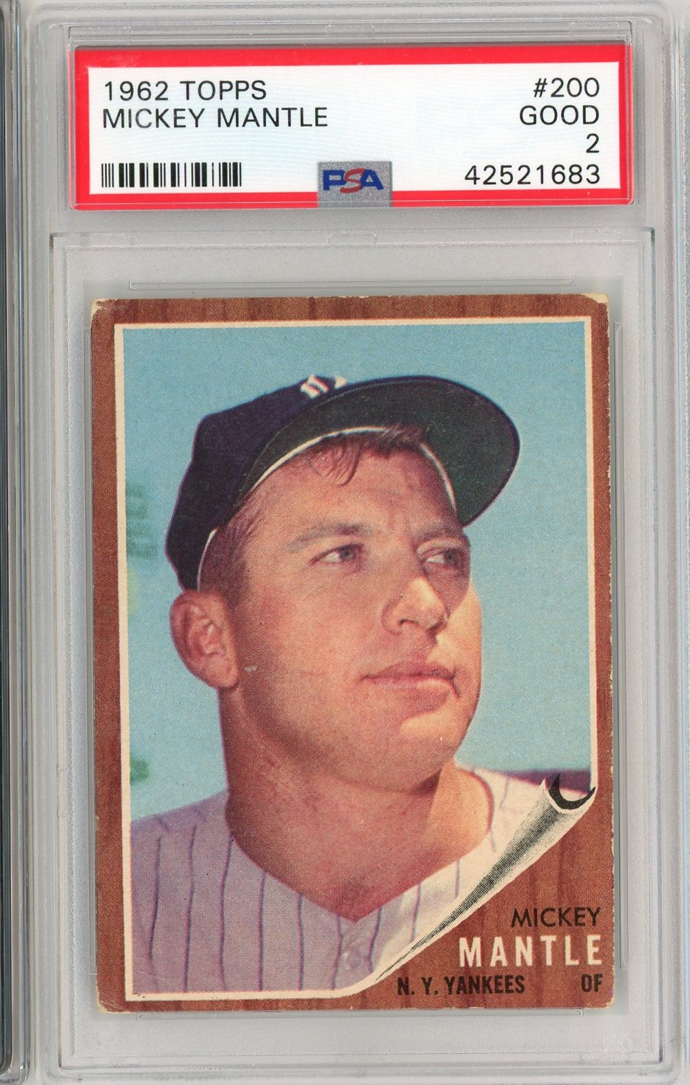 Graded 1962 Topps Mickey Mantle #200 Baseball Card PSA 2 Good