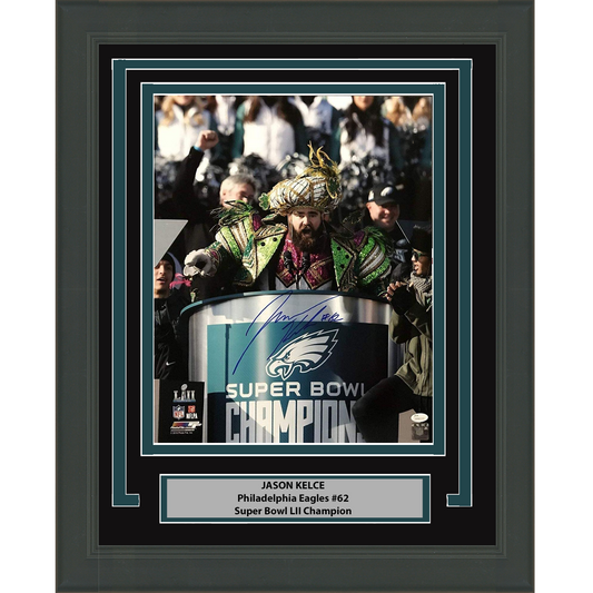 Framed Autographed/Signed Jason Kelce Super Bowl Parade Speech Mummers Philadelphia Eagles 8x10 Football Photo PSA/DNA COA